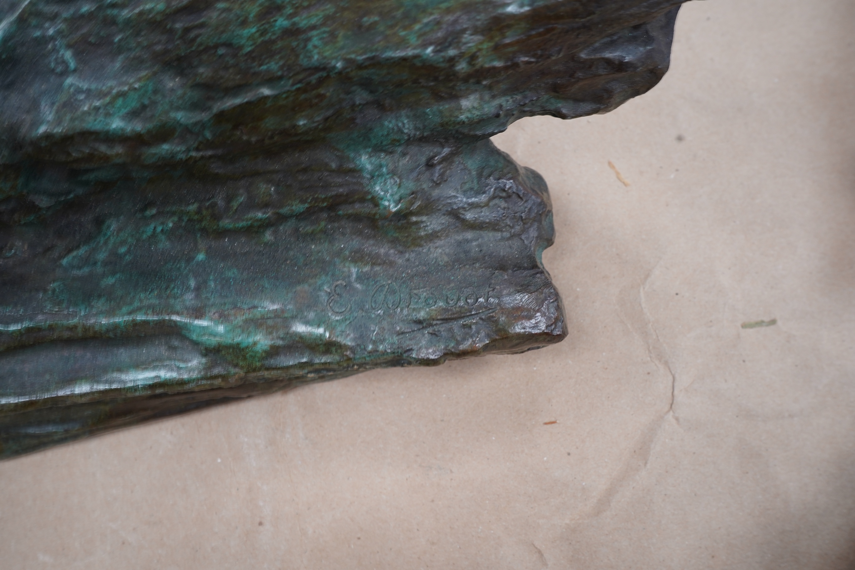 Edouard Drouot - Bronze L’Effort, male with ropes pulling a log, 59cm wide x 41cm high